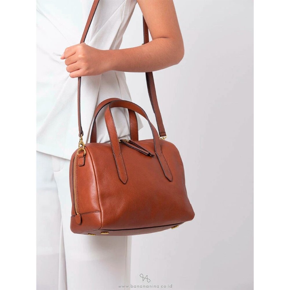 S Fossil Sydney Satchel Crossbody Brown Leather Handbag SHB1978210 NWT $195